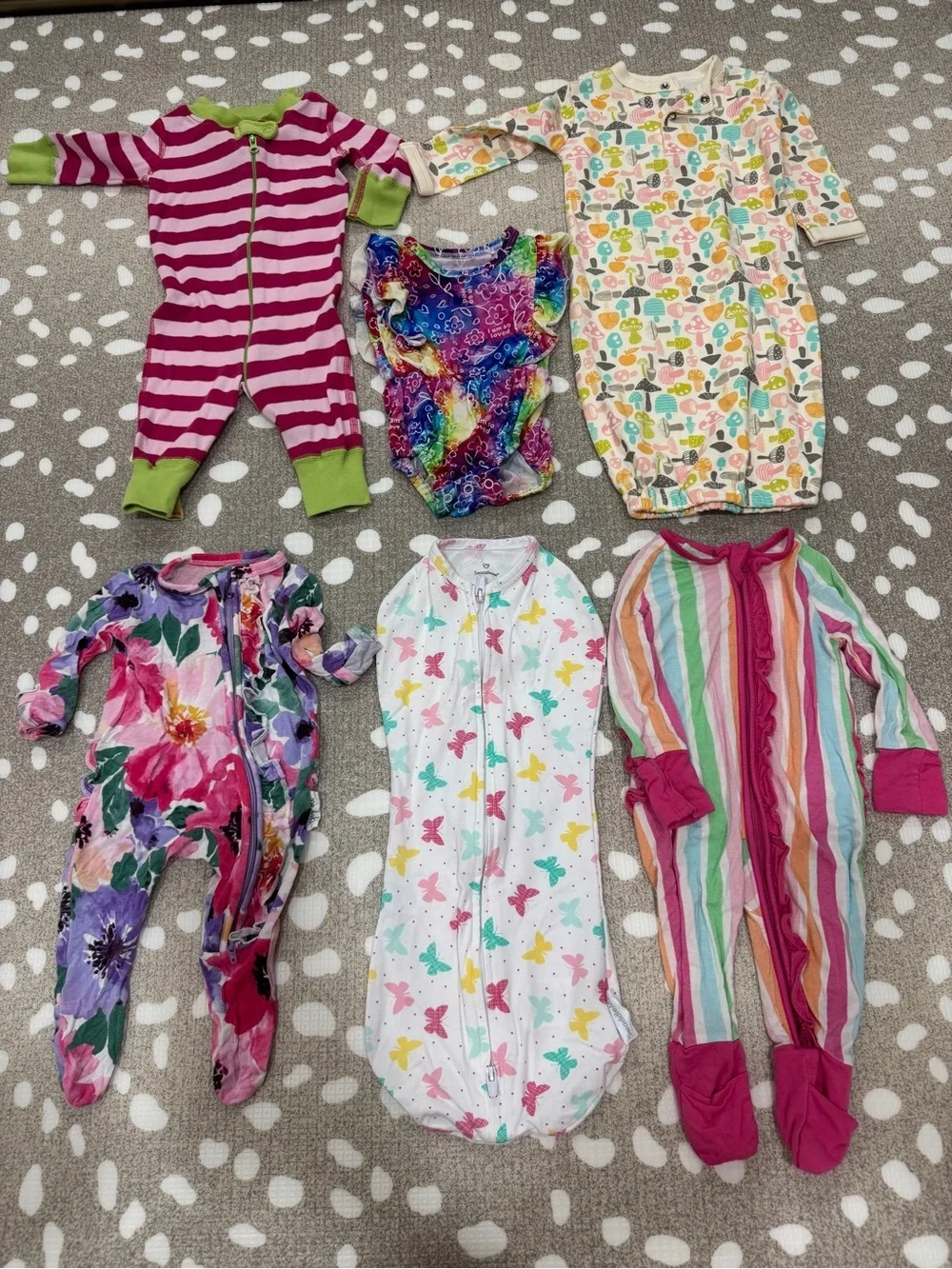 Lot of 6 bamboo newborn baby girl footies gown swaddle zippy onesie colorful